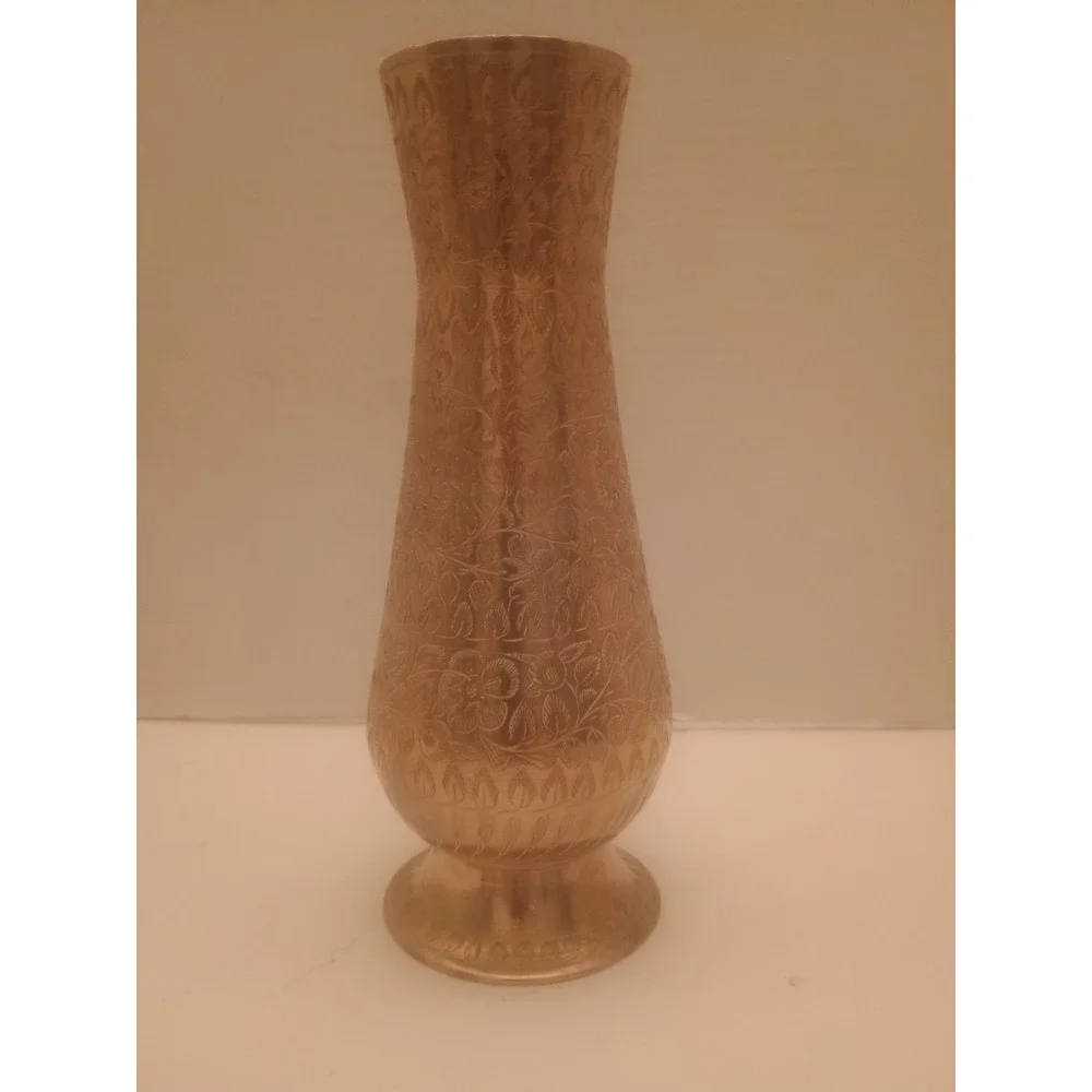 Vintage Etched Leaf/Floral Brass Vase 9